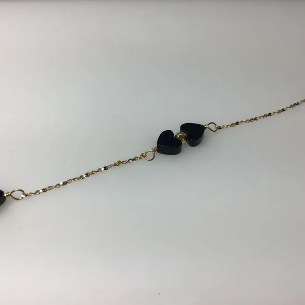 14K Yellow Gold Heart-Shape Onyx & Gold Chain Bracelet 9" Image 2 Chipper's Jewelry Bonney Lake, WA