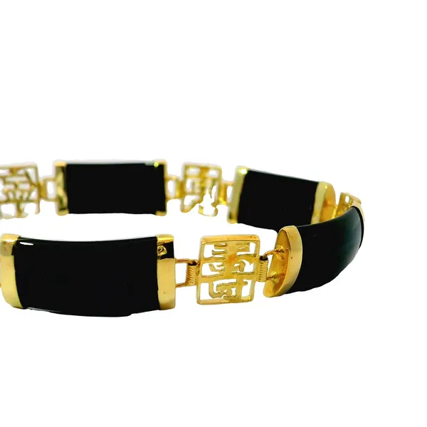 14K Yellow Gold Onyx Asian Style Bracelet 7" Image 4 Chipper's Jewelry Bonney Lake, WA