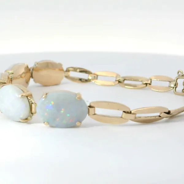 14K Yellow Gold Vintage Oval Opal Bracelet 7" Image 3 Chipper's Jewelry Bonney Lake, WA