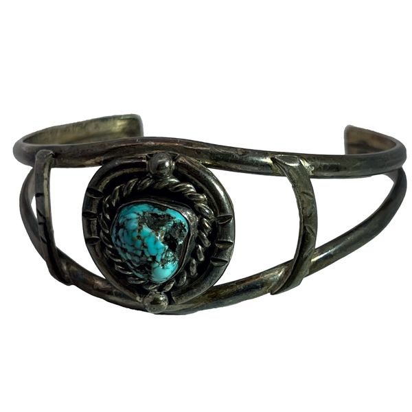 Vintage Sterling Silver Navajo Style Turquoise Bangle Bracelet Chipper's Jewelry Bonney Lake, WA