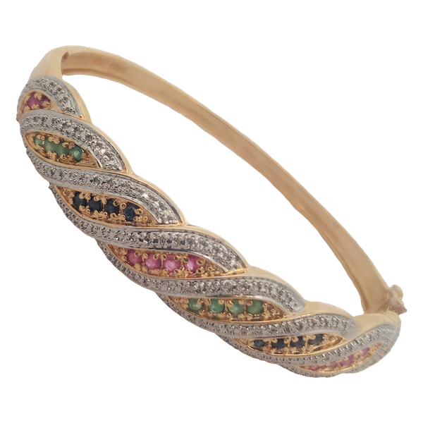 Vintage Sterling Silver Gold Plated, Ruby, Emerald & Sapphire Bangle Bracelet, 8