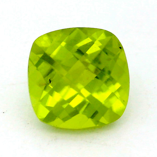 2.63ct Cushion Checkerboard Cut Peridot 8.00 x 7.95 x 5.76mm. Chipper's Jewelry Bonney Lake, WA