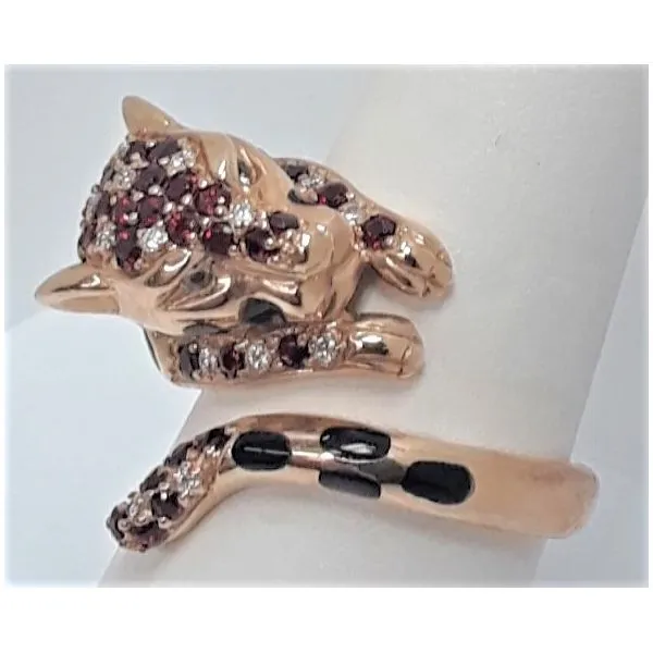 14kt Yellow Gold Jaguar Ring with Red and White Stones Image 2 Chipper's Jewelry Bonney Lake, WA