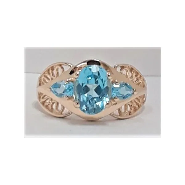 14Kt Yellow Gold Ring with Blue Topaz Center and Side Topaz Chipper's Jewelry Bonney Lake, WA