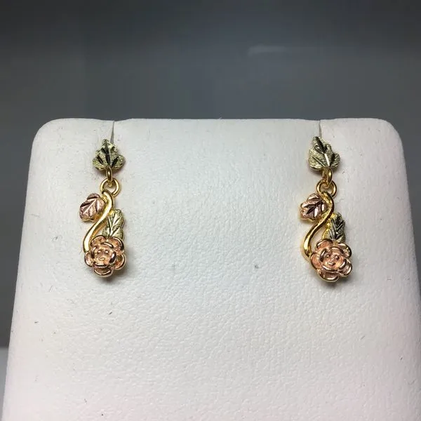 10K Black Hills Gold Earrings, Flower w/Leaves Chipper's Jewelry Bonney Lake, WA