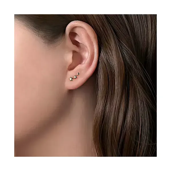 14KY Triple Graduating Stars, Curved Stud Earrings Image 2 Chipper's Jewelry Bonney Lake, WA