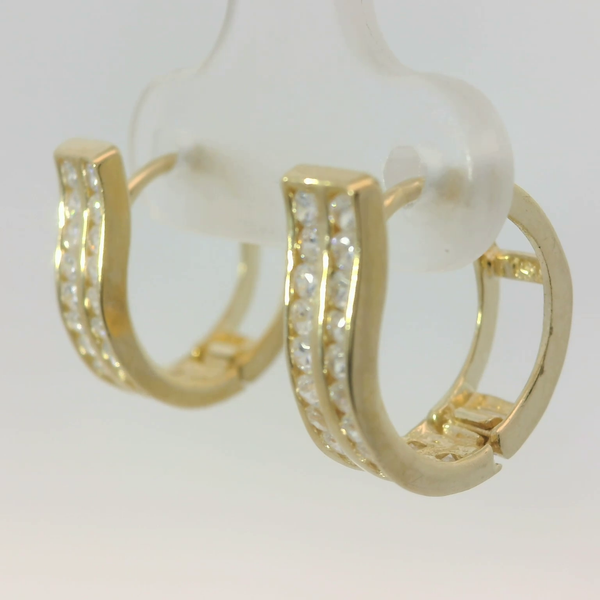 14K Yellow Gold Diamond Huggie Hoops Image 4 Chipper's Jewelry Bonney Lake, WA