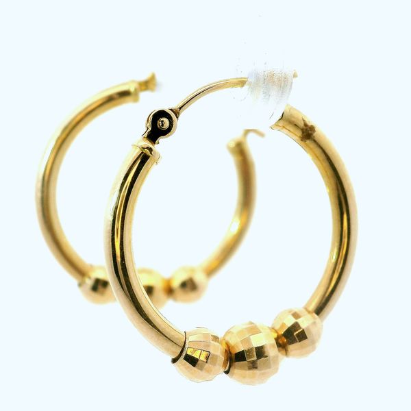 14KY Gold Hoops with Mobile Beads Image 2 Chipper's Jewelry Bonney Lake, WA