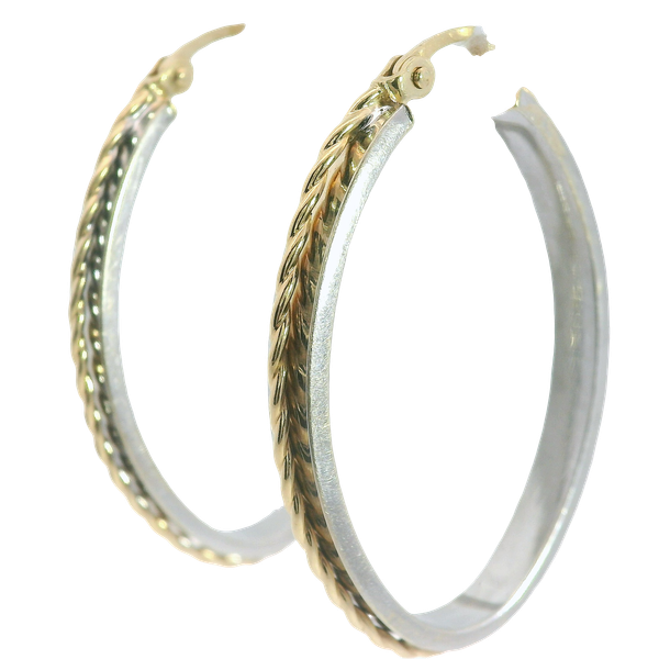 14KTT Hoop Earrings with Rope Style Accent. Chipper's Jewelry Bonney Lake, WA