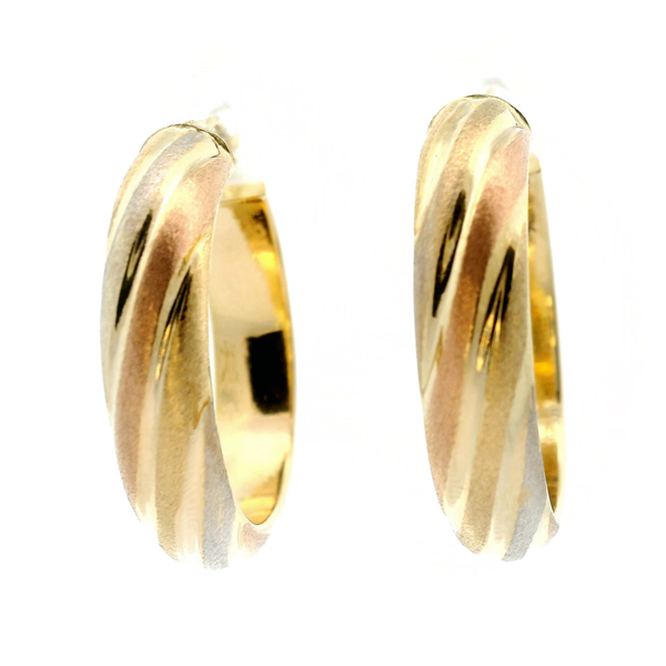 14K Tri-Tone Hollow Hoop Earrings.  Approx 25.5mm Diameter and 5.70mm Wide Image 2 Chipper's Jewelry Bonney Lake, WA