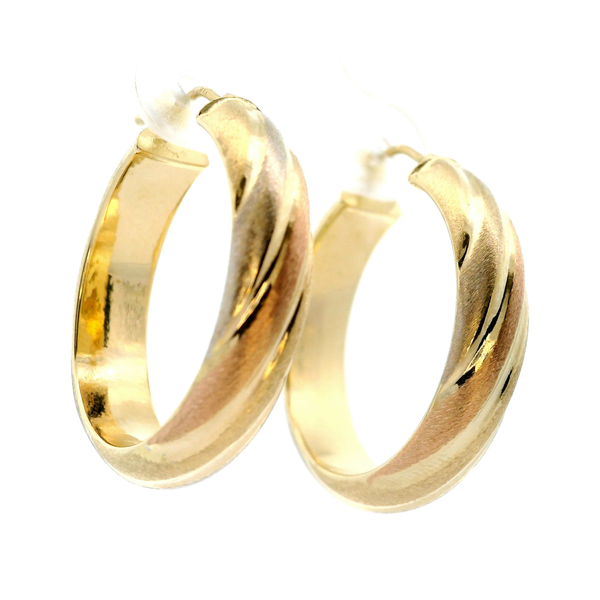 14K Tri-Tone Hollow Hoop Earrings.  Approx 25.5mm Diameter and 5.70mm Wide Chipper's Jewelry Bonney Lake, WA