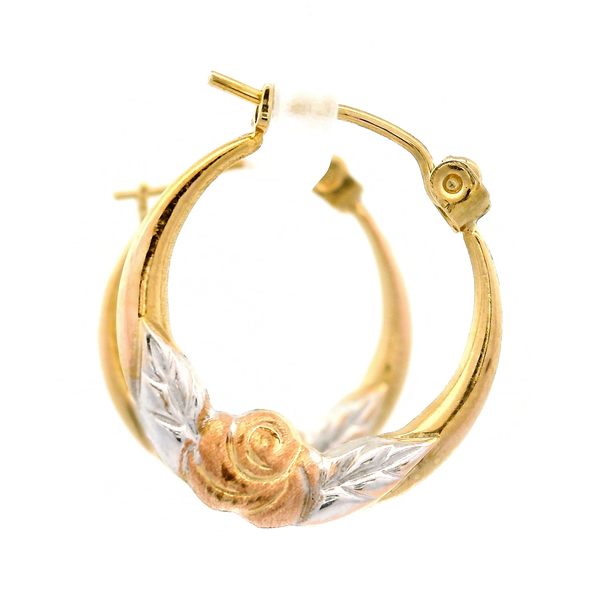 10K Two-Tone Gold Floral Motif Hoop Earrings Image 2 Chipper's Jewelry Bonney Lake, WA