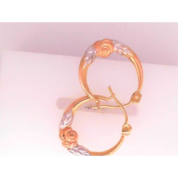 10K Two-Tone Gold Floral Motif Hoop Earrings Chipper's Jewelry Bonney Lake, WA