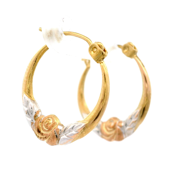 10K Two-Tone Gold Floral Motif Hoop Earrings Chipper's Jewelry Bonney Lake, WA