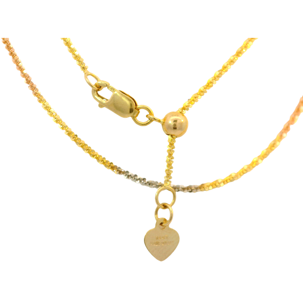 14K Tri Tone 20 Inch Snowflake Chain 1.30mm Wide w/Adjustable Clasp Chipper's Jewelry Bonney Lake, WA