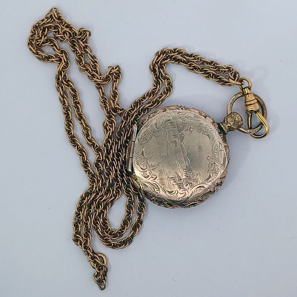 Antique Gold Filled Locket with 27" Gold Filled Chain Pendant Image 2 Chipper's Jewelry Bonney Lake, WA