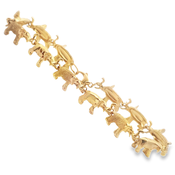 14KY Elephant Bracelet w/ Polished and Pitted Elephant Textures  7 
