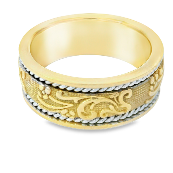 14KTT Wedding Band Floral Pattern with White Rope Accents Chipper's Jewelry Bonney Lake, WA