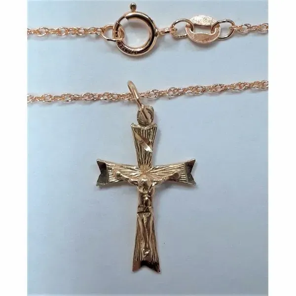 14kt Yellow Gold Crucifix Cross w/18" 1/20th Gold Filled Chain F-14K Chipper's Jewelry Bonney Lake, WA