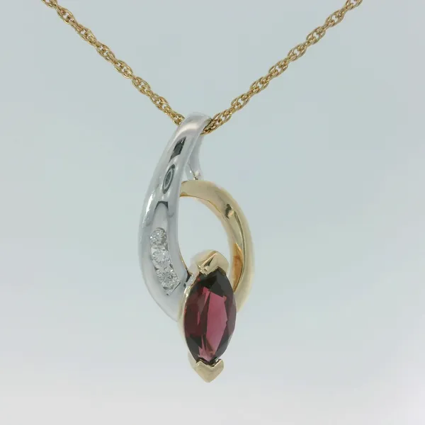 14K Two Tone Garnet Pendant w/14K 18