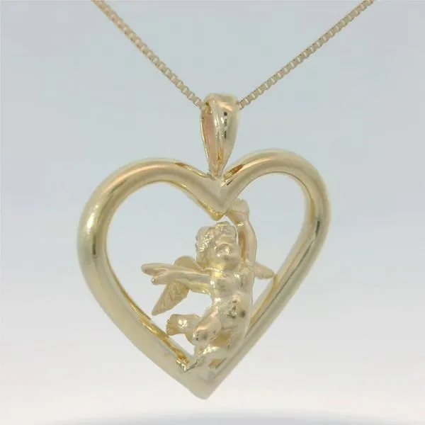 14KY Heart Cherub Pendant w/14KY 18