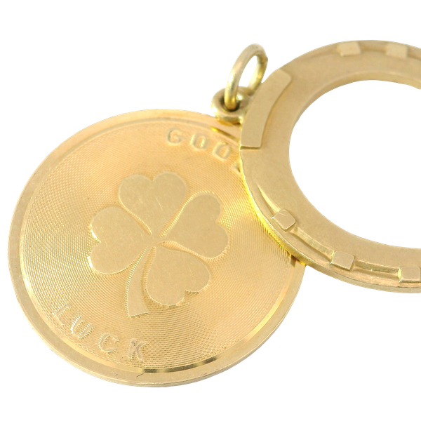 14K Yellow Gold Vintage Good Luck Disk with Horseshoe Charm Pendant Image 2 Chipper's Jewelry Bonney Lake, WA