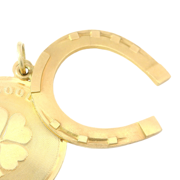 14K Yellow Gold Vintage Good Luck Disk with Horseshoe Charm Pendant Image 3 Chipper's Jewelry Bonney Lake, WA