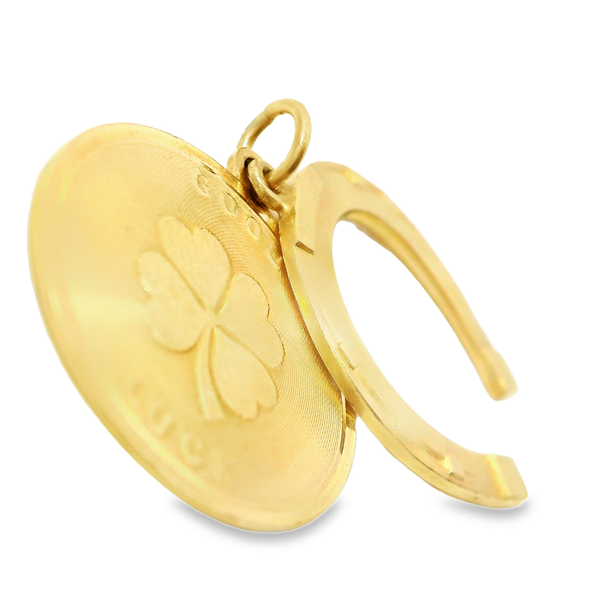 14K Yellow Gold Vintage Good Luck Disk with Horseshoe Charm Pendant Image 4 Chipper's Jewelry Bonney Lake, WA