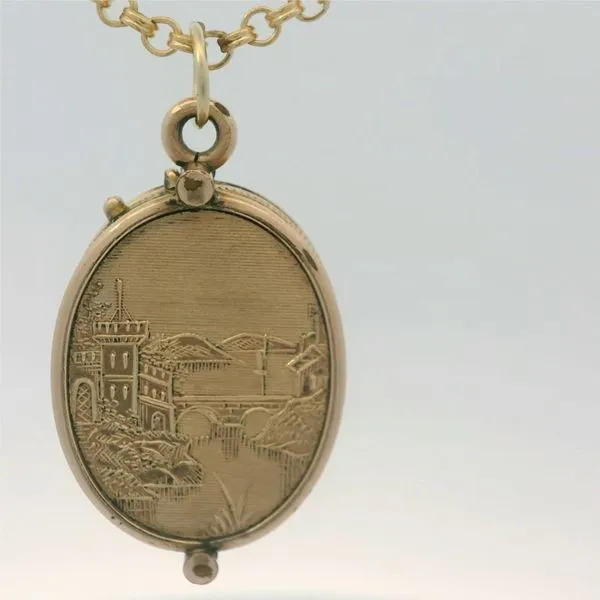 14K Yellow Gold Victorian Era Landscape Pendant with Gold Filled Chain Image 4 Chipper's Jewelry Bonney Lake, WA
