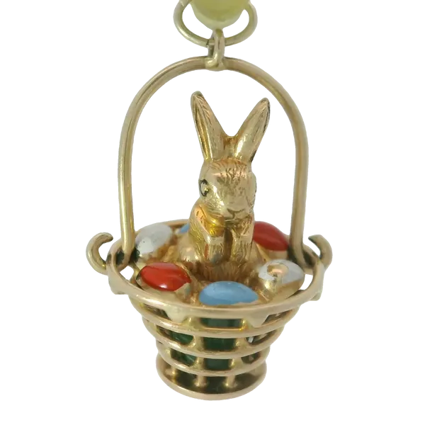 14K Vintage1940's Rabbit Easter Basket Charm Chipper's Jewelry Bonney Lake, WA