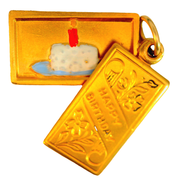 14KY Happy Birthday Charm.  Charm Opens to Reveal Birthday Cake Design. Chipper's Jewelry Bonney Lake, WA