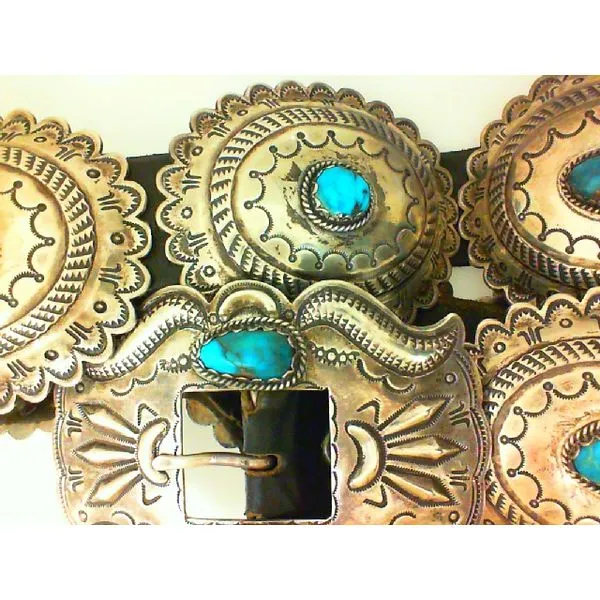 Genuine Smokey Bisbee Turquoise Sterling Silver Navajo 10 Concho and Buckle, Circa 1960 Chipper's Jewelry Bonney Lake, WA