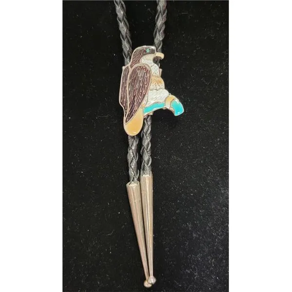 Sterling Silver Native American Eagle Inlay Bolo Tie Image 2 Chipper's Jewelry Bonney Lake, WA