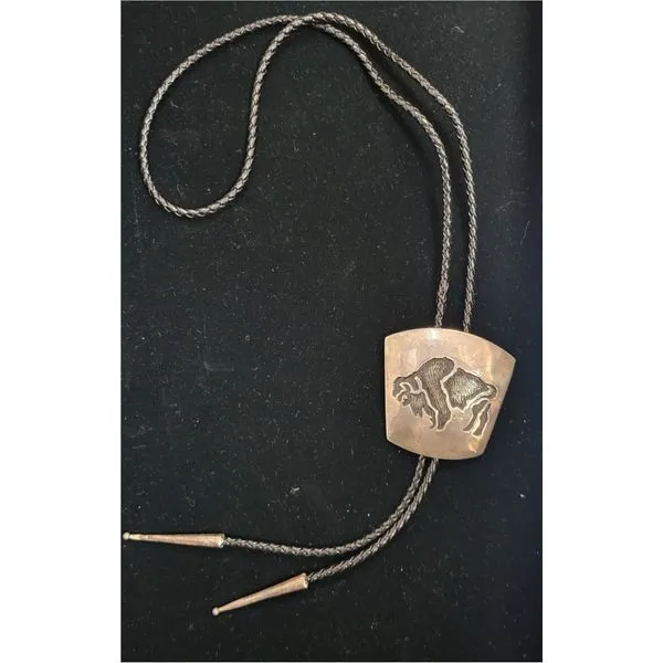 Native American Sterling Silver Bison Bolo Tie Image 2 Chipper's Jewelry Bonney Lake, WA