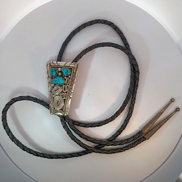 Sterling Silver Native American Bolo Tie with Turquoise Image 2 Chipper's Jewelry Bonney Lake, WA