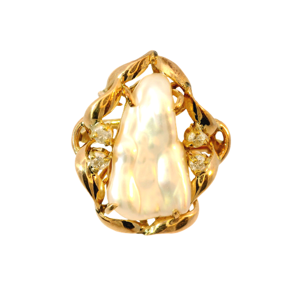 14K Yellow Gold Baroque Freshwater Cultured Pearl and Diamond Ring Chipper's Jewelry Bonney Lake, WA