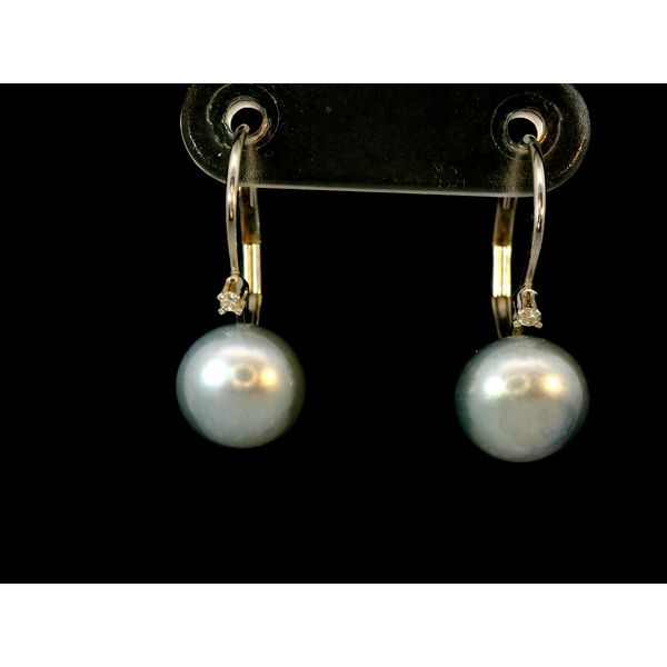 14K White Gold Freshwater Cultured Pearl and Diamond Leverback Earrings Chipper's Jewelry Bonney Lake, WA