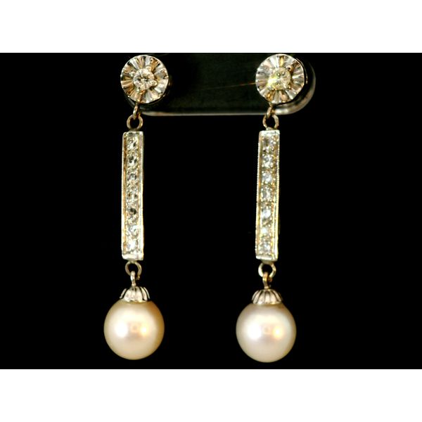 14K White Gold Akoya Cultured Pearl and Diamond Dangle Earrings Chipper's Jewelry Bonney Lake, WA