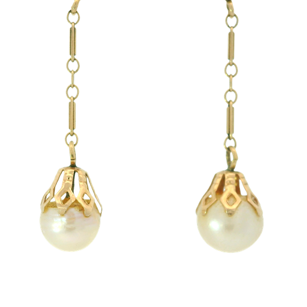 14K Yellow Gold Freshwater Cultured Pearl Dangle Earrings Chipper's Jewelry Bonney Lake, WA