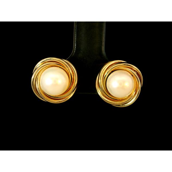 14K Yellow Gold Akoya Cultured Pearl Knot Stud Earrings Chipper's Jewelry Bonney Lake, WA