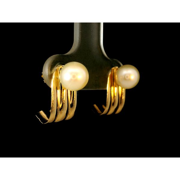14K Yellow Gold Akoya Cultured Pearl Studs with "J" Jackets Image 2 Chipper's Jewelry Bonney Lake, WA
