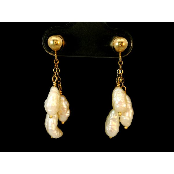 14K Yellow Gold Freshwater Cultured Pearl Dangle Drop Earrings Chipper's Jewelry Bonney Lake, WA
