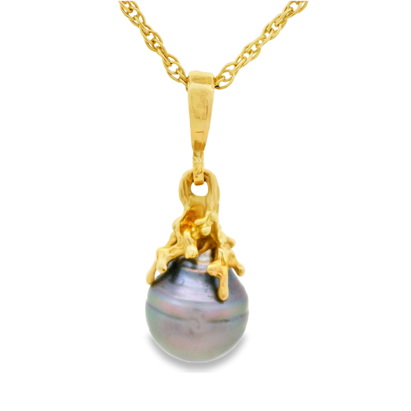 14KY Tahitian Circle Cultured Pearl Pendant 10mm w/ 20