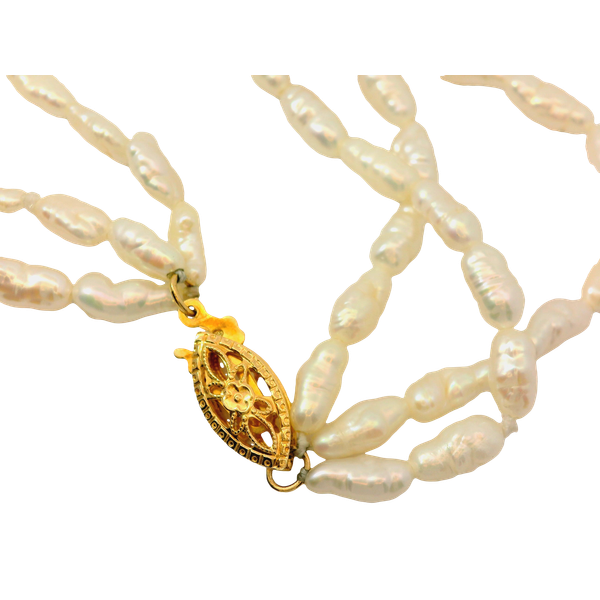 3-Strand Rice Krispie Style Freshwater Cultured Pearl Necklace 14K Yellow Gold Image 2 Chipper's Jewelry Bonney Lake, WA