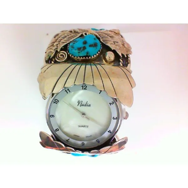 Genuine Sleeping Beauty Turquoise Sterling Silver Native American Cuff with Nadia Quartz Watch Face. Signed Allen Chee Chipper's Jewelry Bonney Lake, WA