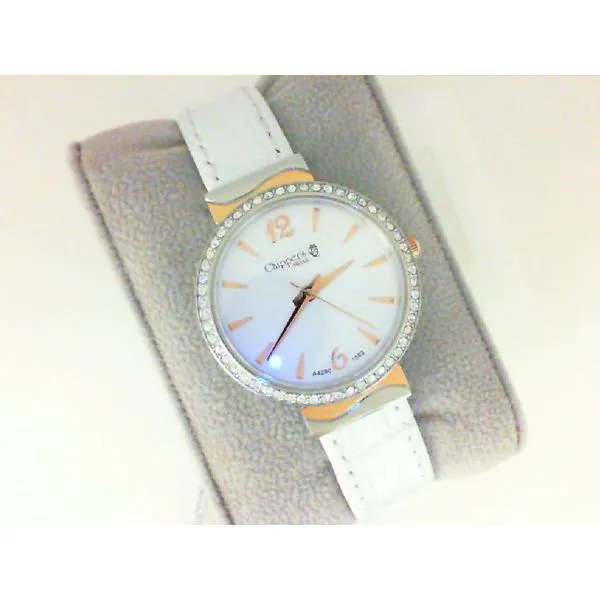 Chipper's Women's Swiss Quartz, Sapphire Crystal, White Dial, White Leather Band, Stainless Steel, Water Resistant Chipper's Jewelry Bonney Lake, WA