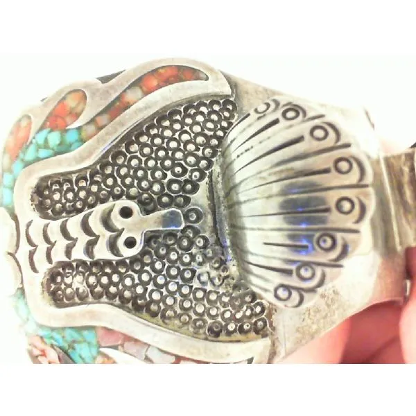 Genuine Turquoise & Coral Native American Inlay 925 Watch Cuff Chipper's Jewelry Bonney Lake, WA