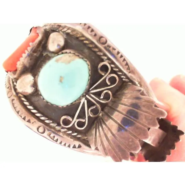 Genuine Turquoise & Red Coral Native American Sterling Watch Cuff Set Chipper's Jewelry Bonney Lake, WA