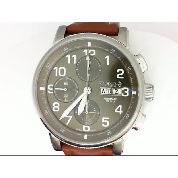 Chipper's Swiss Automatic Chronomatic Green Dial Sapphire Crystal 10 ATM Screw Down Crown Stainless Steel Case with Leather Chipper's Jewelry Bonney Lake, WA