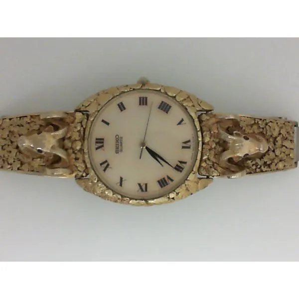 Gents Seiko with Gold Nuggeted Case & Band with Dahl Sheep Heads Image 3 Chipper's Jewelry Bonney Lake, WA